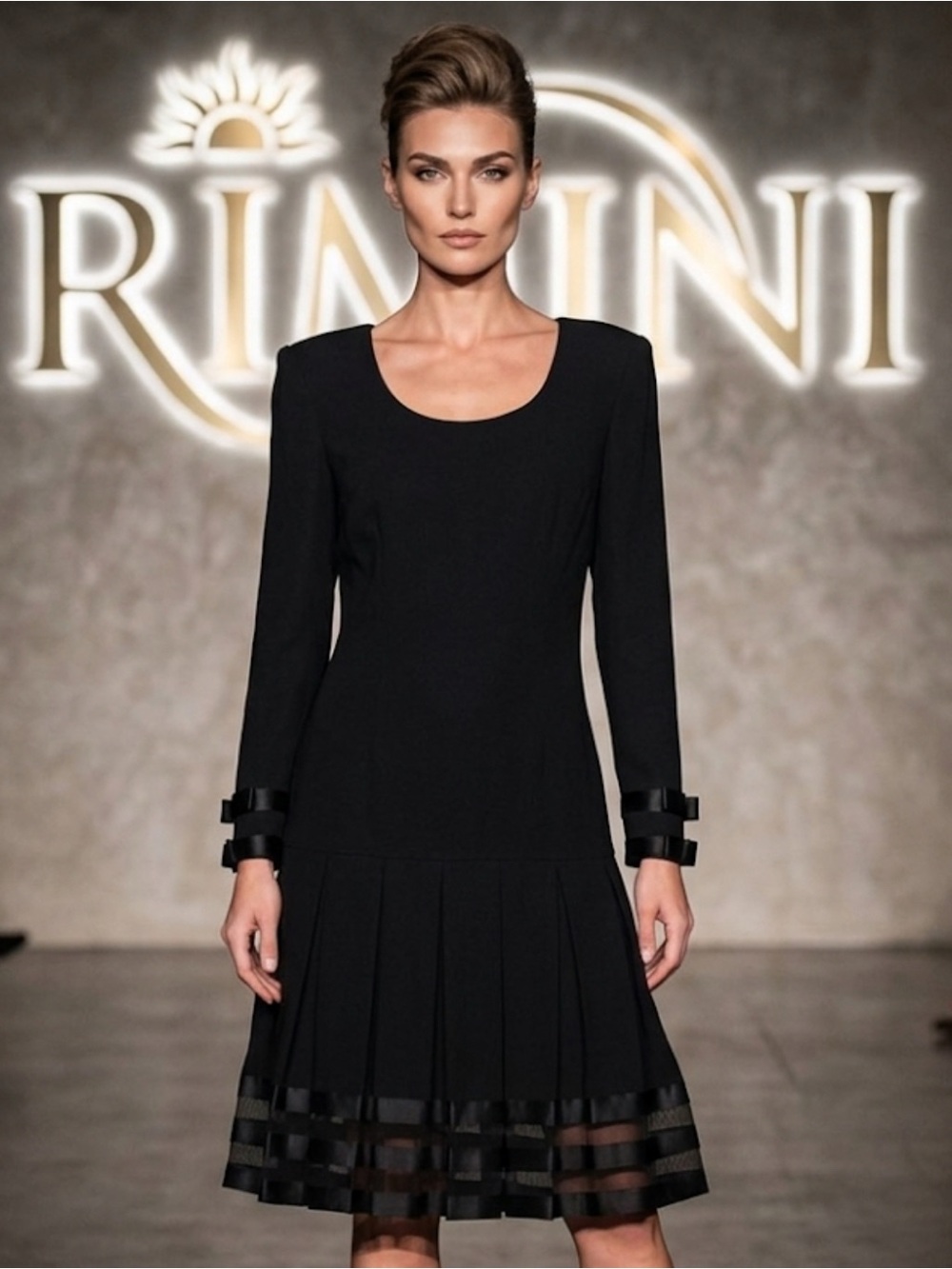 Authentic Rimini designer vintage black pleated dress Sz 10
